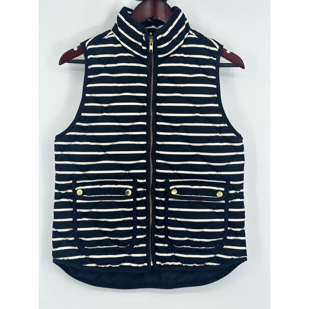J Crew size S striped quilted DOWN vest navy